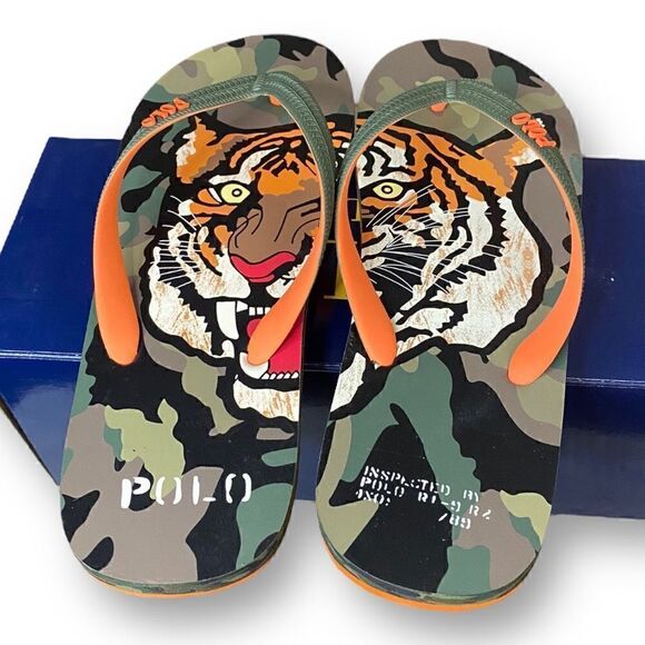 Polo Ralph Lauren Whitlebury II Tiger Camo Print Flip Flop Sandals Mens size 11 - Picture 3 of 7